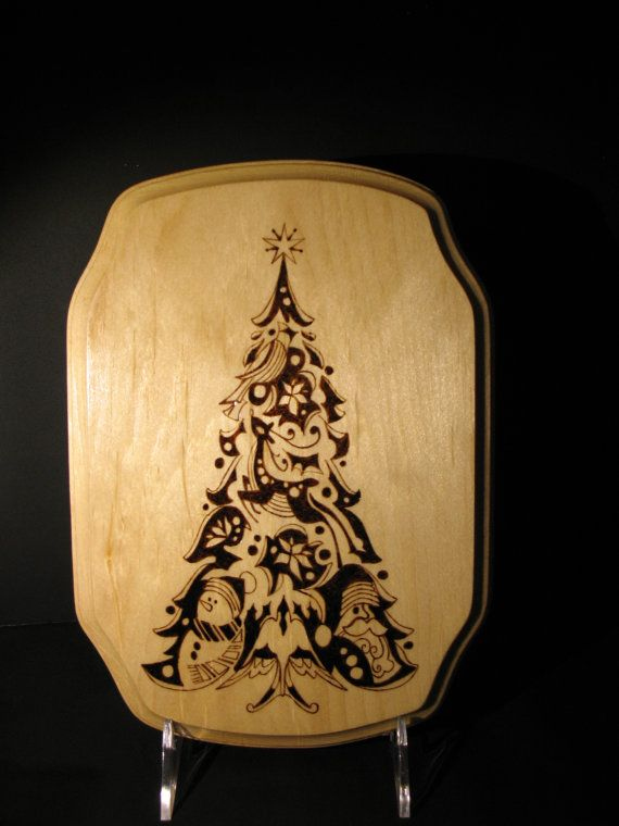 Very Beautiful Wood Burnt Christmas Tree Plaque Wood Burning 