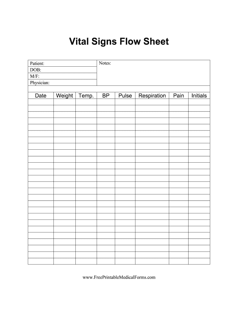 Vital Signs Flow Sheet Fill And Sign Printable Template Online US 