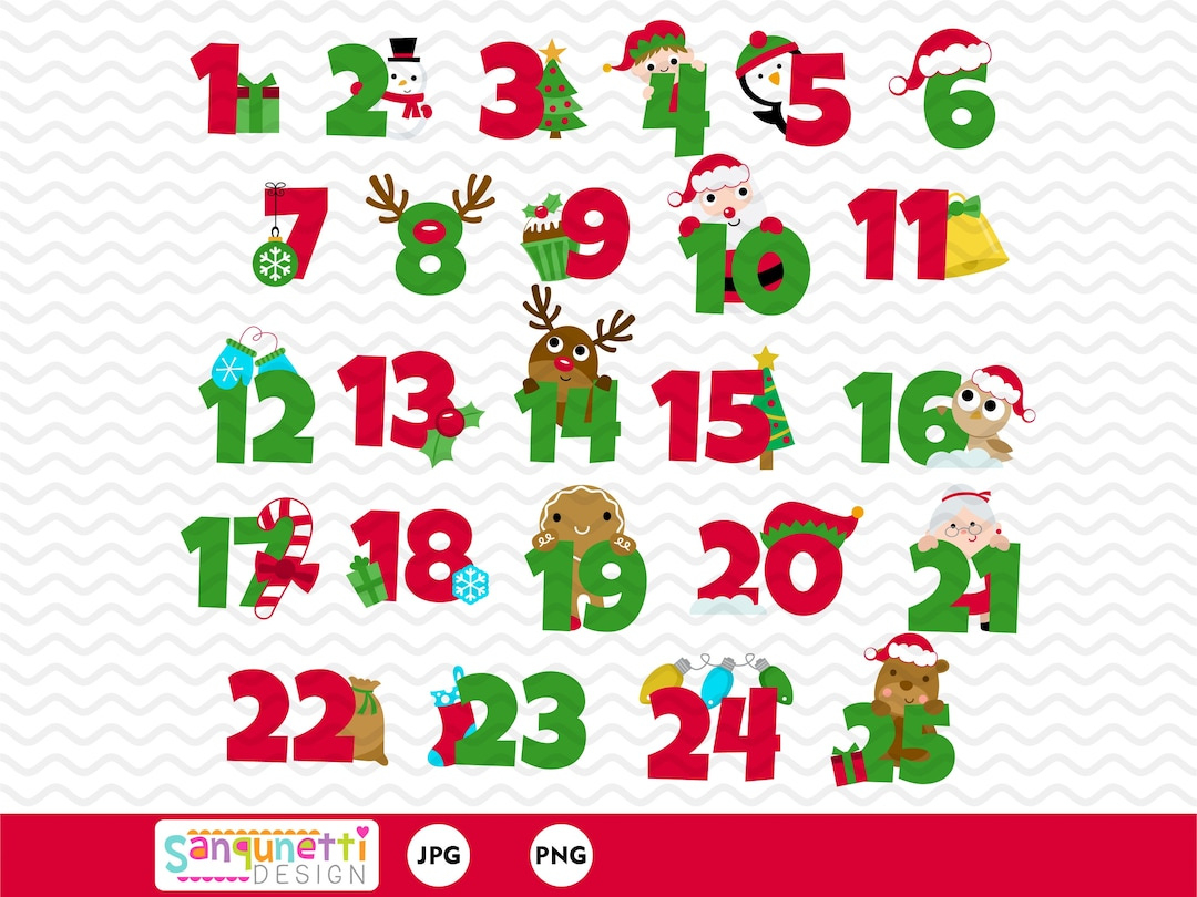 25 Days Of Christmas Clipart, Christmas Numbers, Christmas Advent intended for White Elephant Numbers 1-25