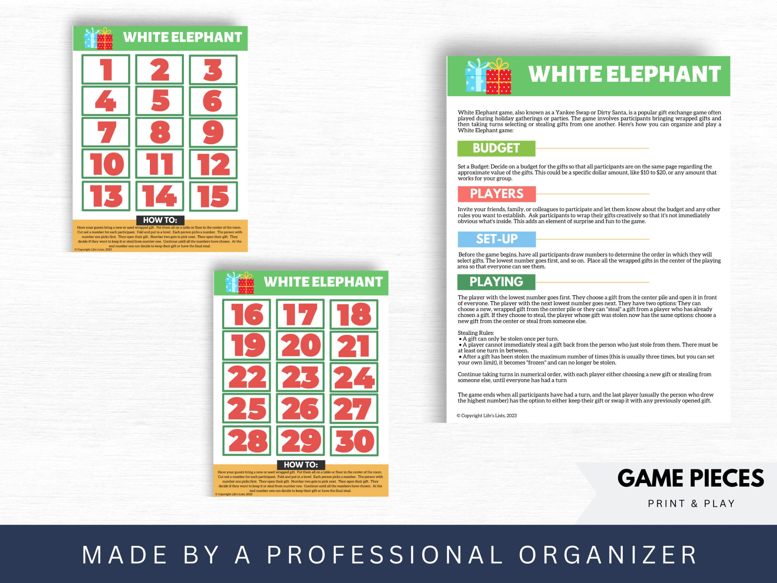 Holiday White Elephant Game Printable | Christmas White Elephant with 1-100 White Elephant Numbers