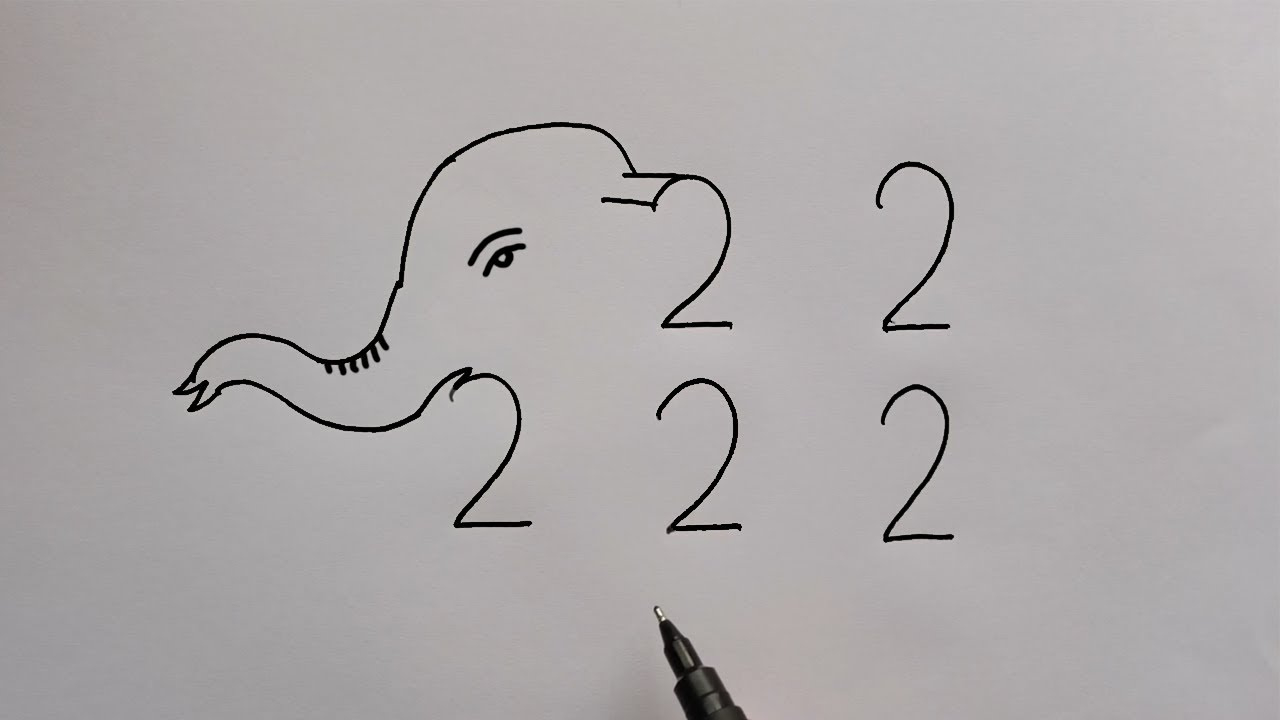 How To Draw Elephant With 2222 Number | How To Turn 2222 Into Elephant | Elephant Drawing Tutorial inside White Elephant Drawing Numbers