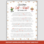 Left Right Christmas Game With Elf Poem, Gift Exchange Game, White With White Elephant Gift Exchange Poem With Numbers