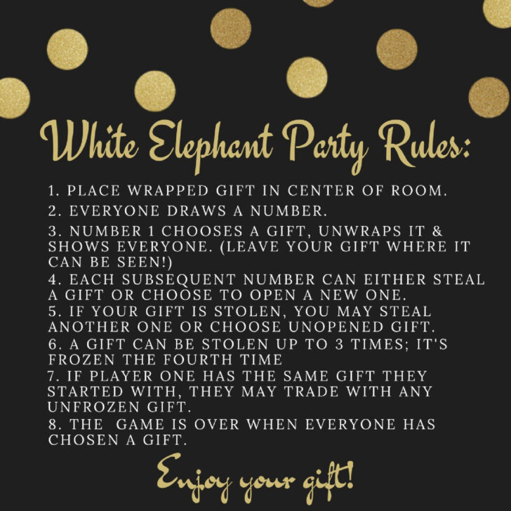 White Elephant Printable Rules And Numbers