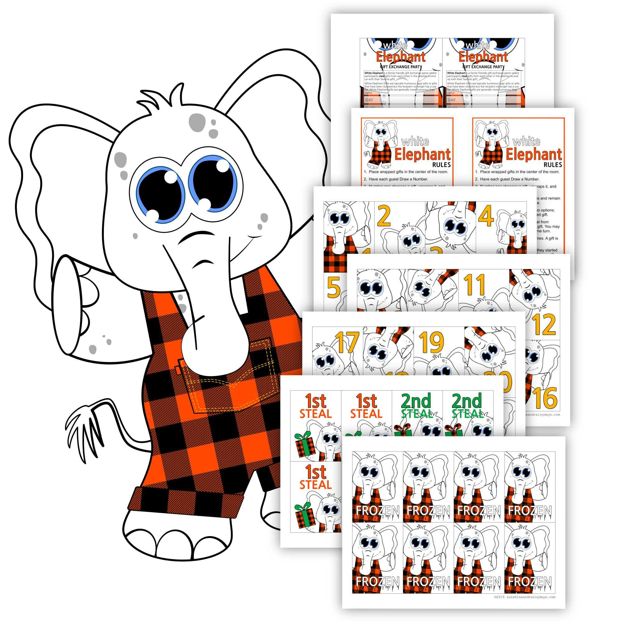 Printable White Elephant Gift Exchange Game Rules And Numbers • White Elephant Game • White Elephant Numbers • White Elephant #&amp;#039;S for White Elephant Numbers Game