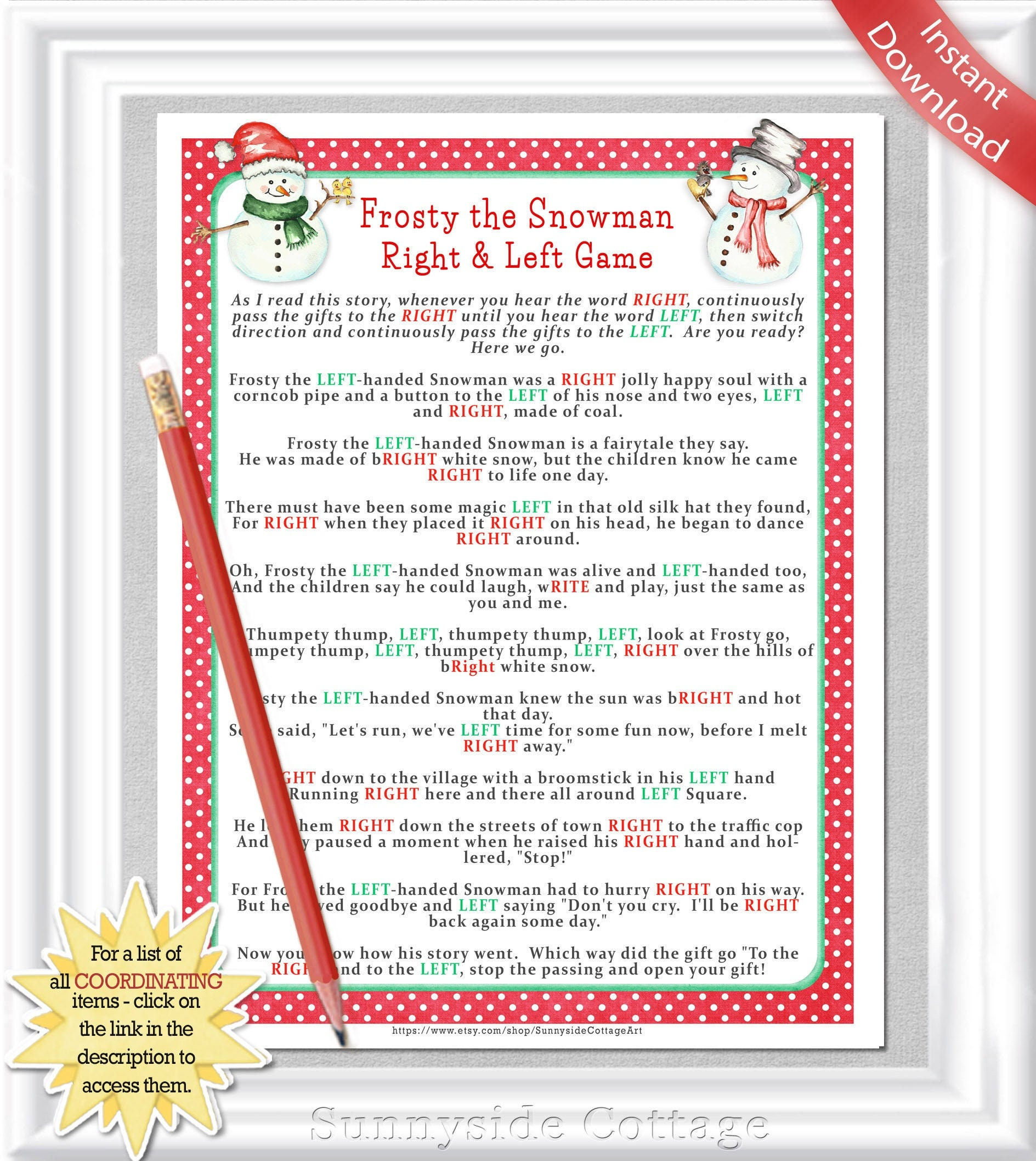 Right &amp;amp; Left Frosty The Snowman Story/Game With Red Dots, White intended for White Elephant Story With Numbers