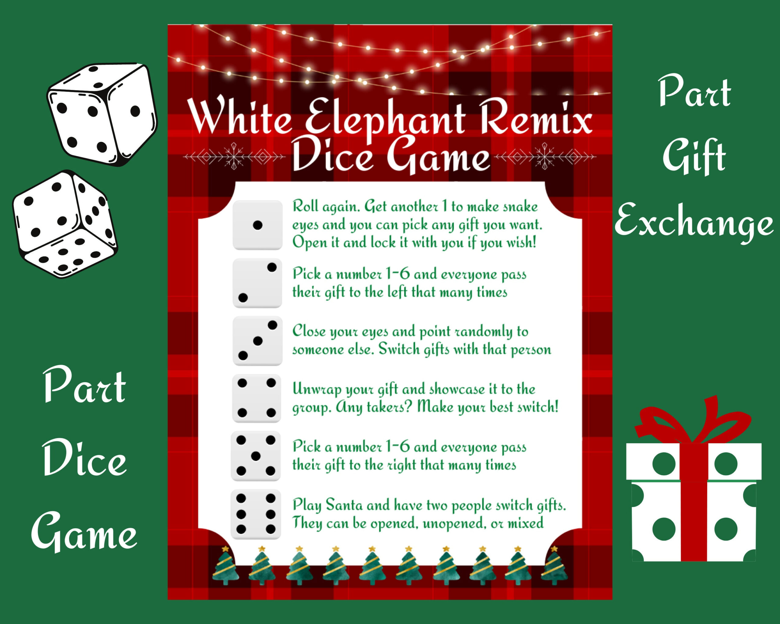 White Elephant Dice Game Christmas Dice Game Christmas Gift within White Elephant Game With Numbers