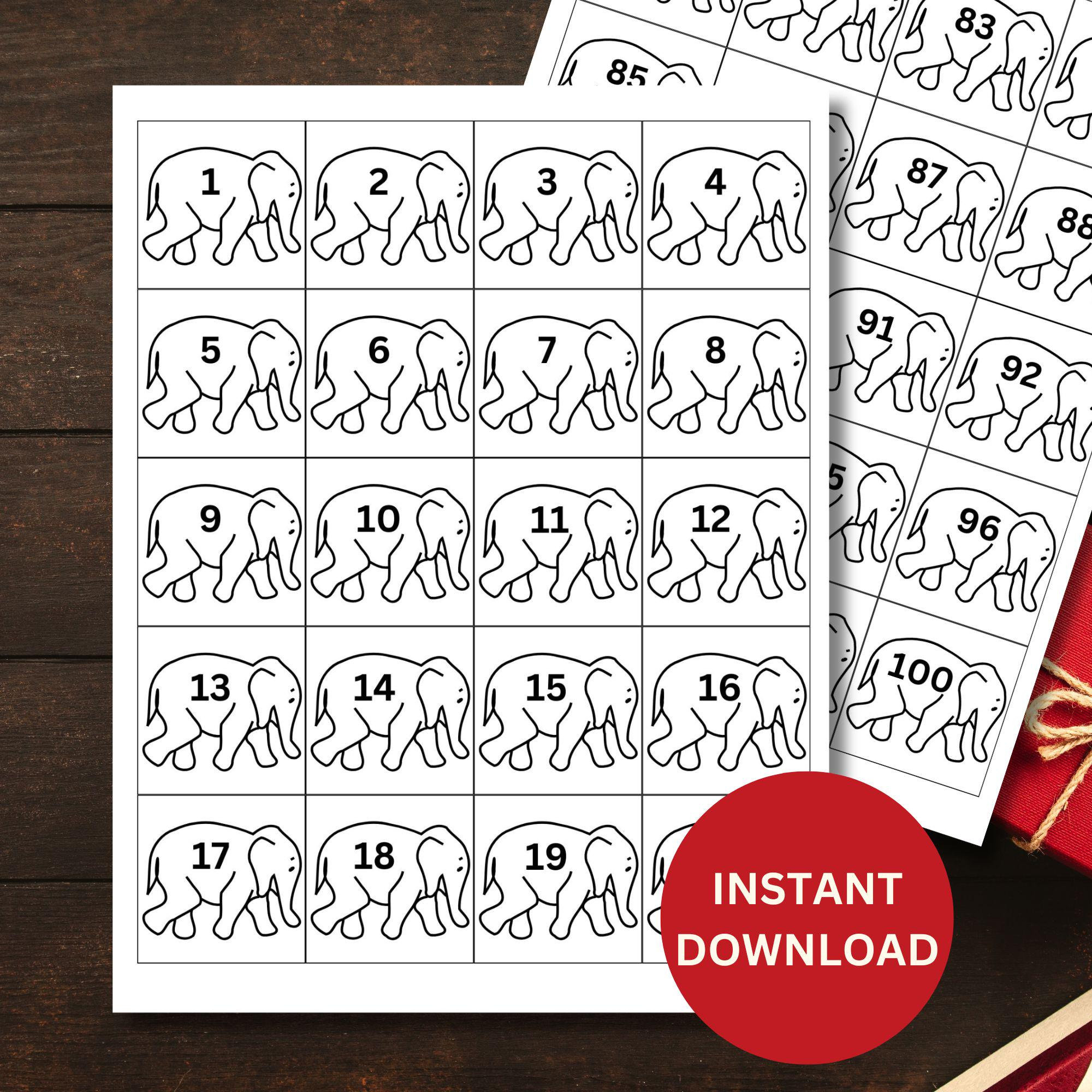 White Elephant Gift Exchange Number Cards Printable Instant pertaining to 1-100 Numbers For White Elephant