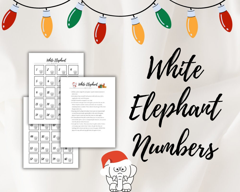 White Elephant Numbers Printable - Etsy in White Elephant Game Numbers 1-40