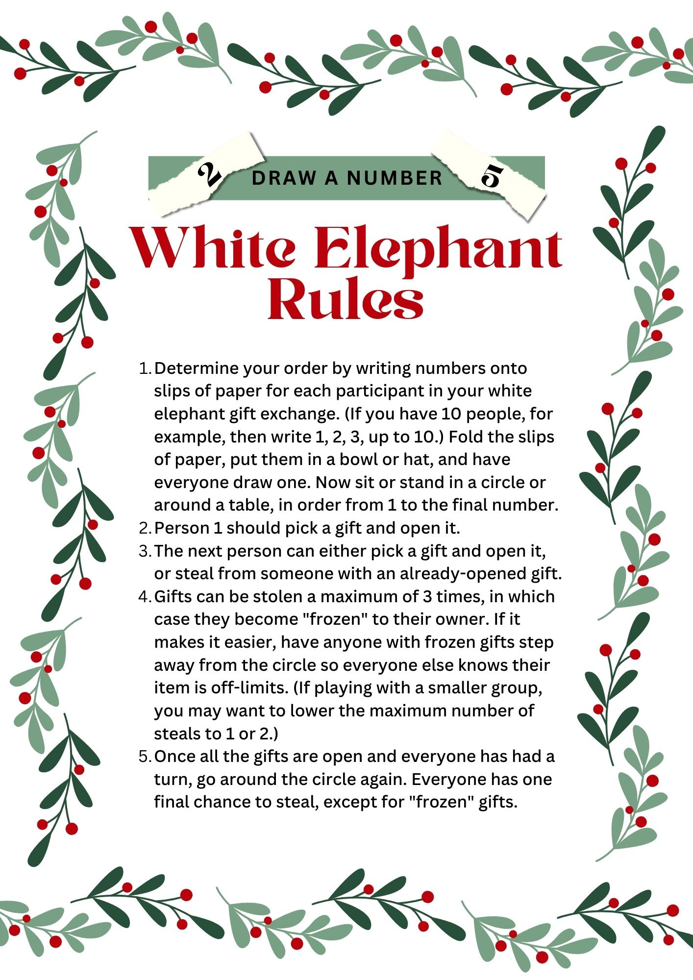 White Elephant Rules For Gift-Giving Fun [Printables] - Fun Blog inside White Elephant Numbers Template