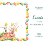 Easter Bunny Watercolor Frame. Easter Clipart. Easter Bunny, Egg Throughout Printable Easter Frame