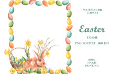 Easter Bunny Watercolor Frame. Easter Clipart. Easter Bunny, Egg throughout Printable Easter Frame