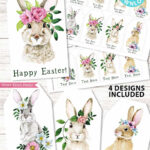 Easter Gift Tags Printable, Watercolor Bunnies   Press Print Party! Inside Printable Easter Basket Tags