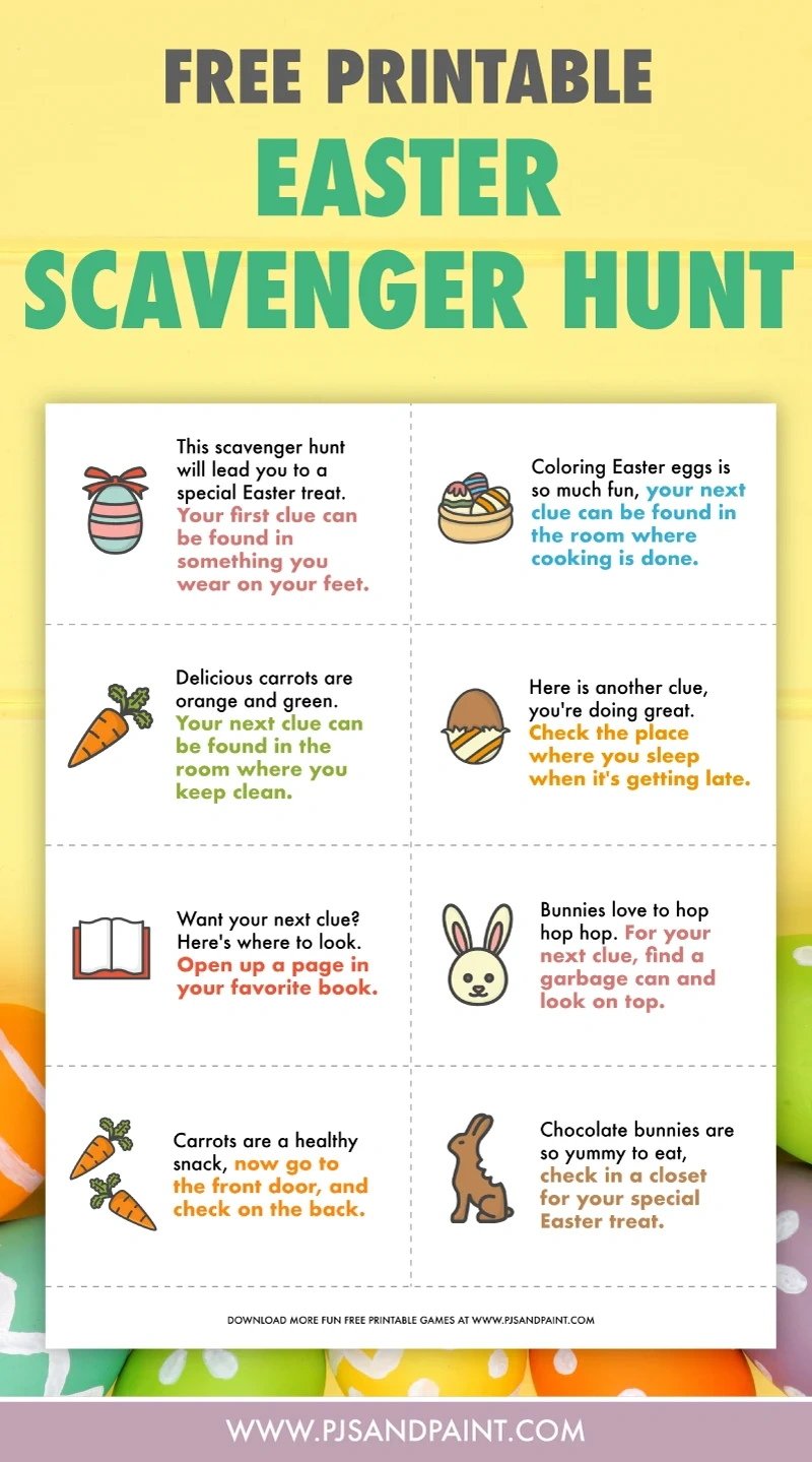 Easter Scavenger Hunt For Kids - Free Printable Game - Pjs And Paint for Easter Scavenger Hunt Printable Free