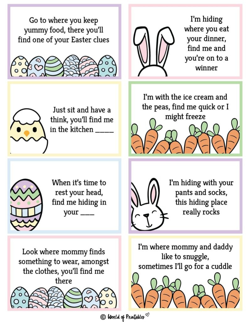 Free Printable Easter Egg Hunt Clues - World Of Printables with regard to Easter Scavenger Hunt Printable Free