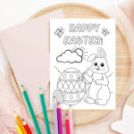 Happy Easter Coloring Card Printable, Kids Easter Bunny Card, Diy Inside Printable Coloring Easter Cards