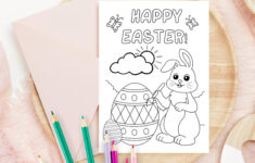 Happy Easter Coloring Card Printable, Kids Easter Bunny Card, Diy inside Printable Coloring Easter Cards
