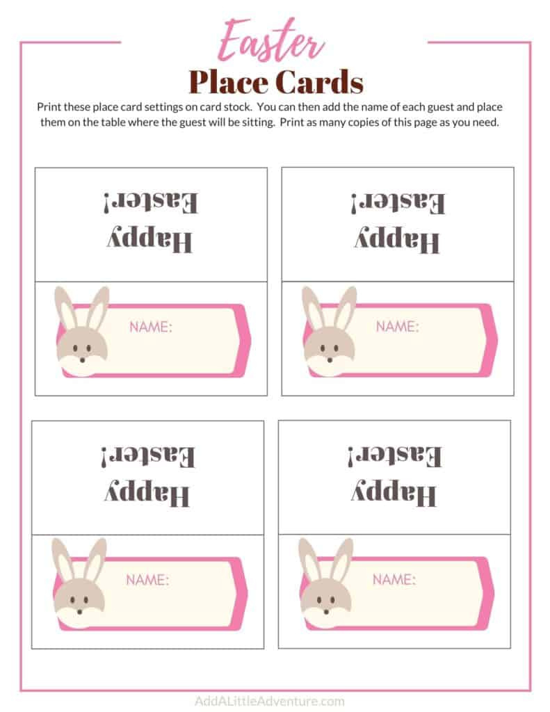 Printable Easter Place Cards - Add A Little Adventure with Free Printable Easter Name Place Cards