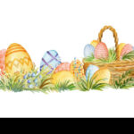 Seamless Border With Spring Easter Concept. Watercolor Border With Pertaining To Printable Easter Eggs Border