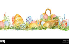 Seamless Border With Spring Easter Concept. Watercolor Border With pertaining to Printable Easter Eggs Border