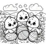 Three Cute Easter Chicks With Easter Eggs: Coloring Page Free For Throughout Easter Chick Printable
