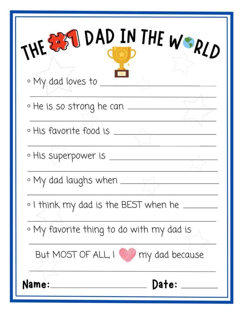 1 Best Dad Father&amp;#039;S Day Free Printable inside Fathers Day Fill In The Blank Printable Free