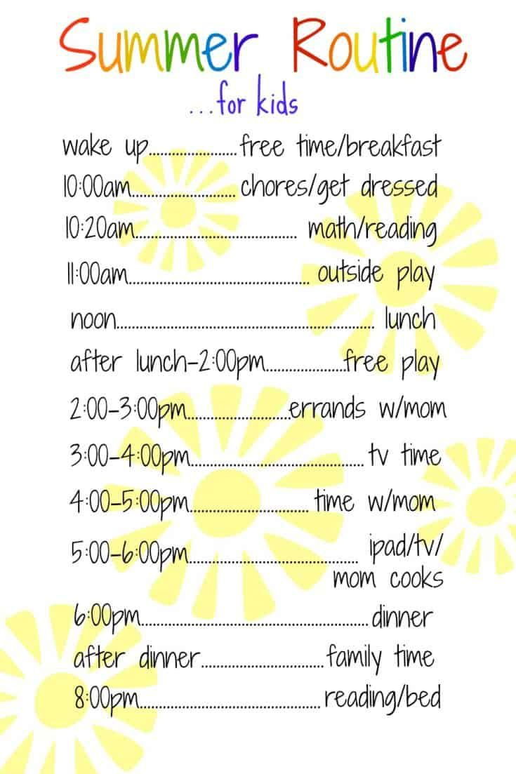 10 Free Summer Daily Schedule Templates (Sanity Saving Printables) regarding Free Summer Schedule Template