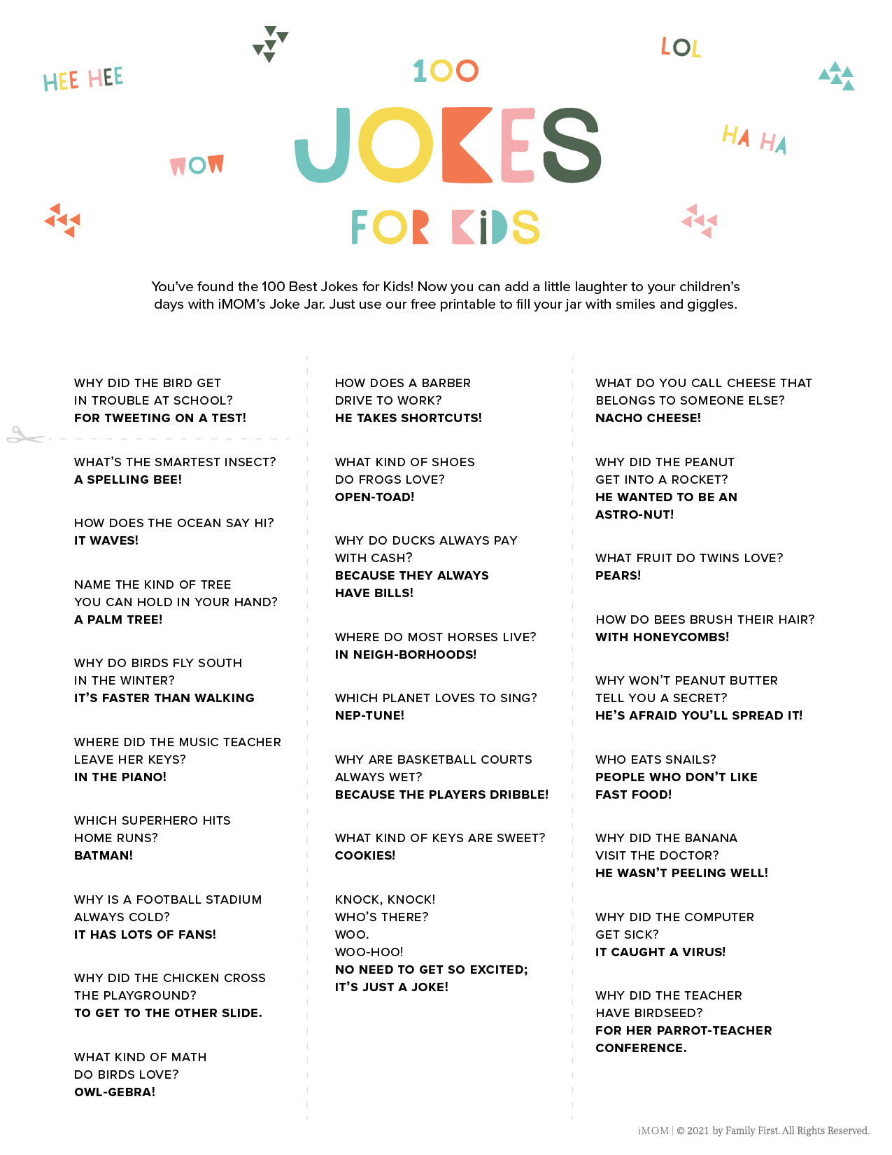 100 Hilarious Jokes For Kids - Funny Jokes For All Ages! - Imom inside Free Printable Funny Jokes