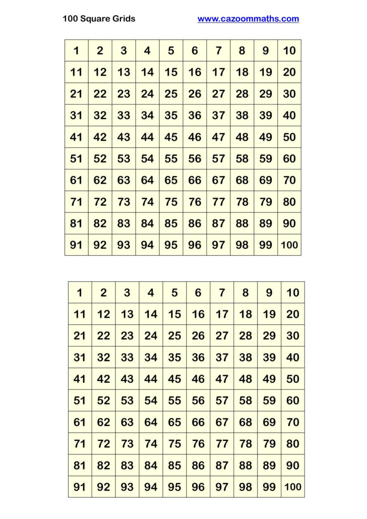 100 Square Printable Free