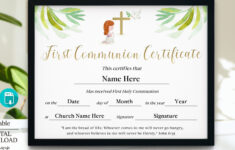 11X8.5 First Communion Certificate Template, Editable Printable pertaining to Free First Communion Certificate Templates