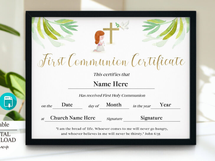Free First Communion Certificate Templates