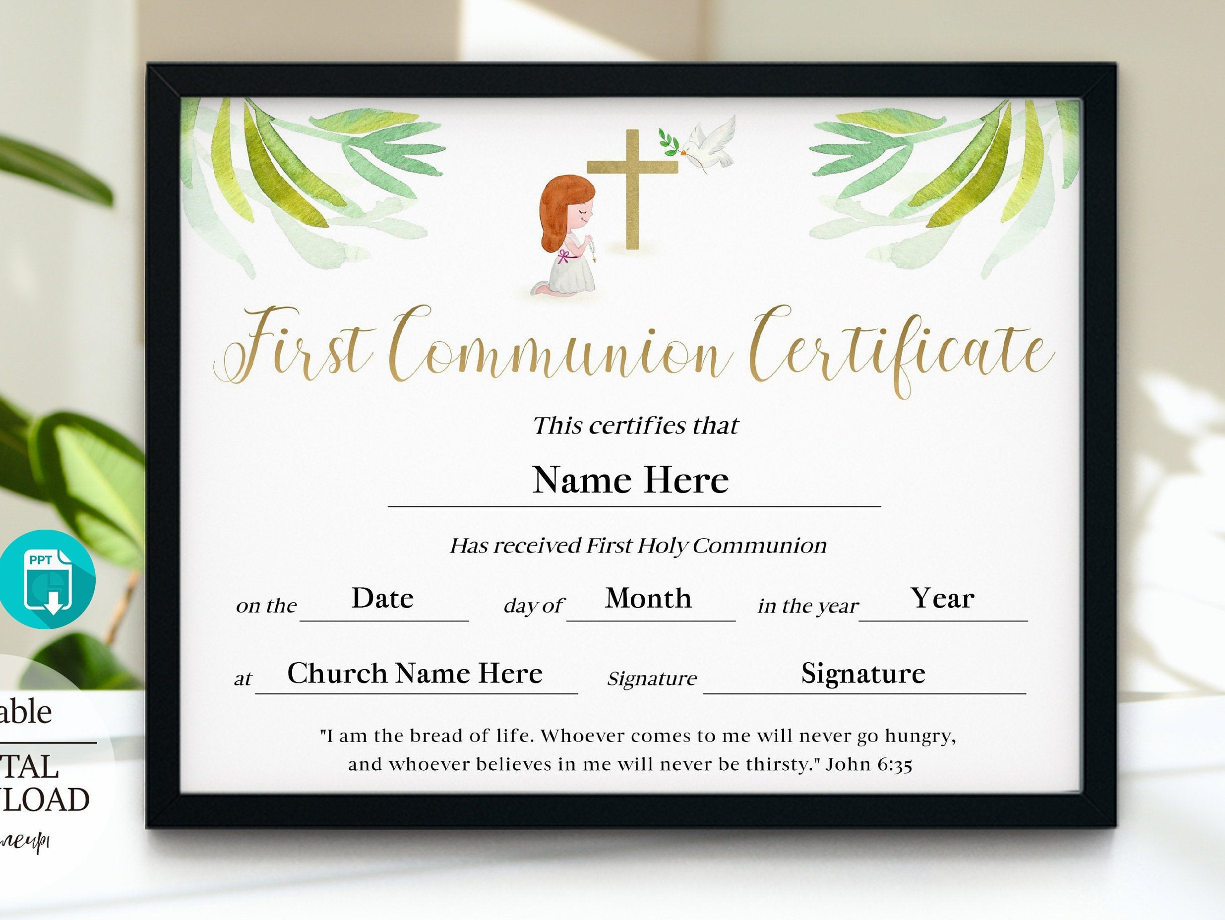 11X8.5 First Communion Certificate Template, Editable Printable pertaining to Free First Communion Certificate Templates