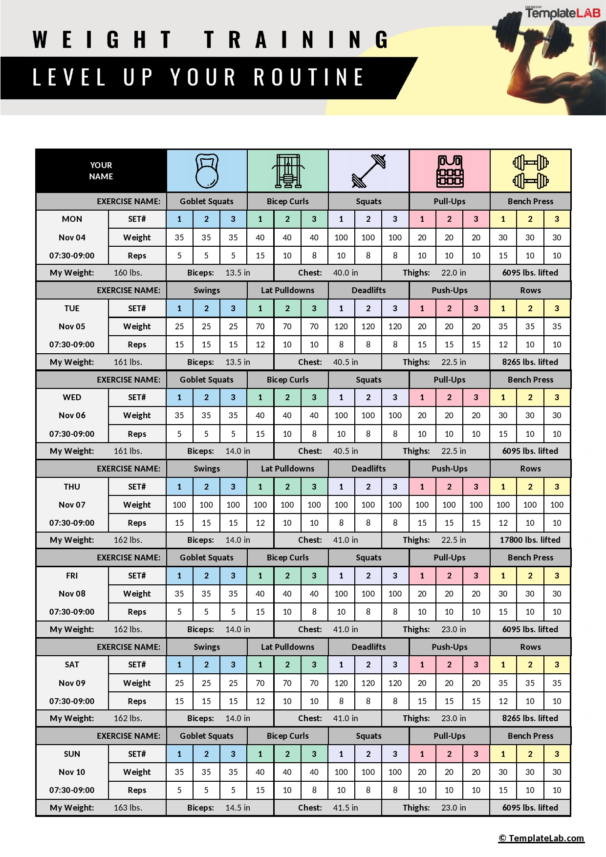15 Effective Workout Log &amp;amp; Calendar Templates ᐅ Templatelab regarding Strength and Conditioning Template Download Free
