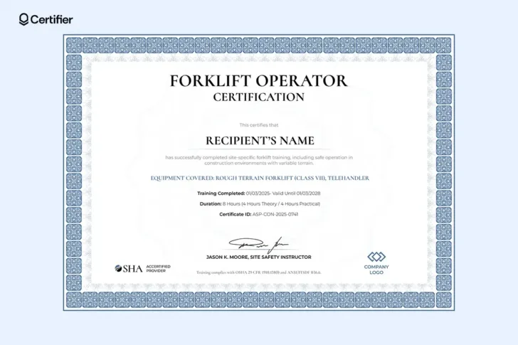 Free Printable Forklift License Card Template