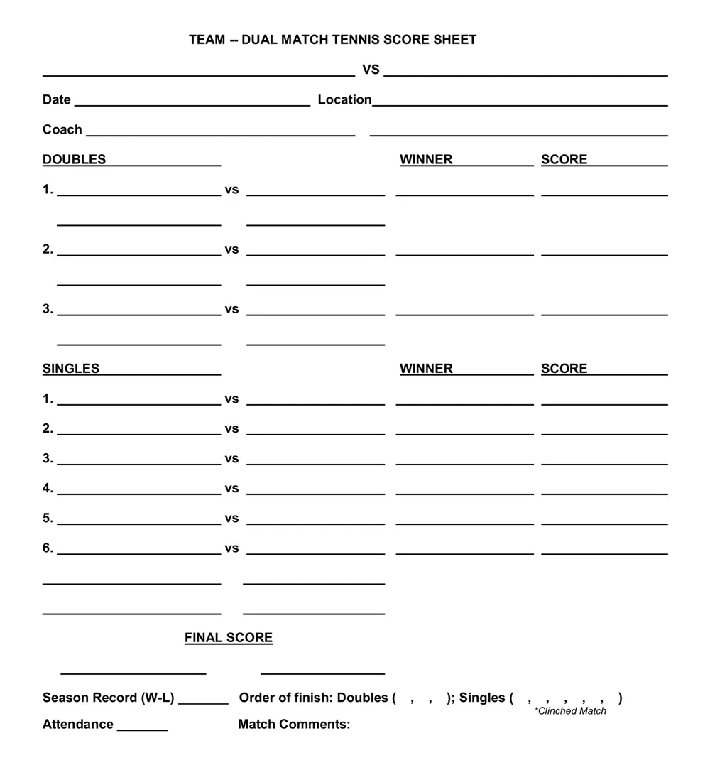 18+ Free Printable Tennis Score Sheet Templates » American Templates for Free Printable Tennis Score Sheets