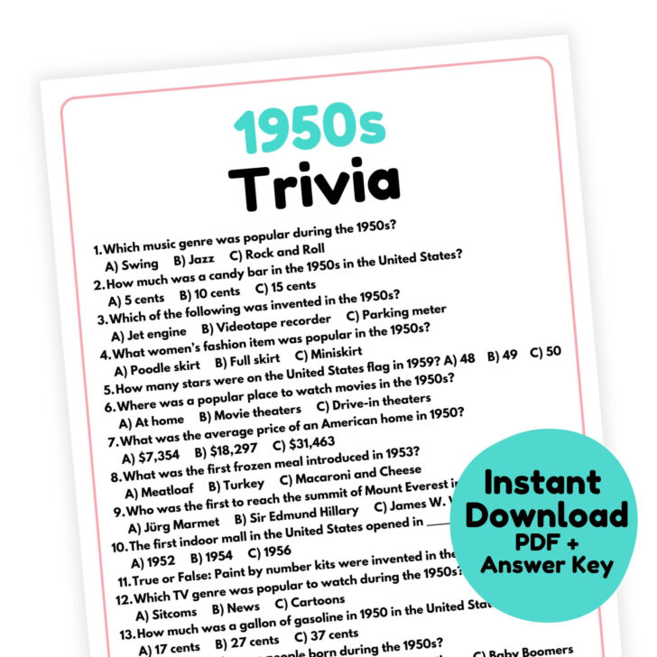 Free Printable 1950 Trivia Questions and Answers Printable