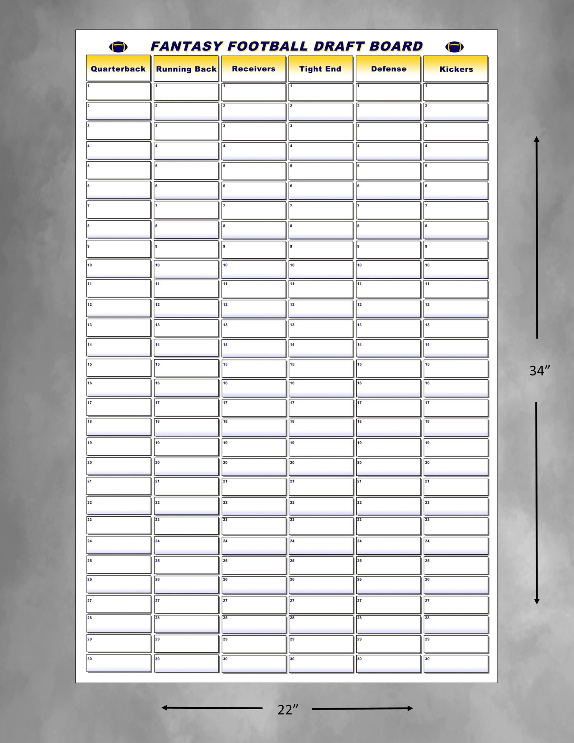 2024 Fantasy Football Draft Owner Draft Kit Board - Holds 30 in Free Printable Draft Board