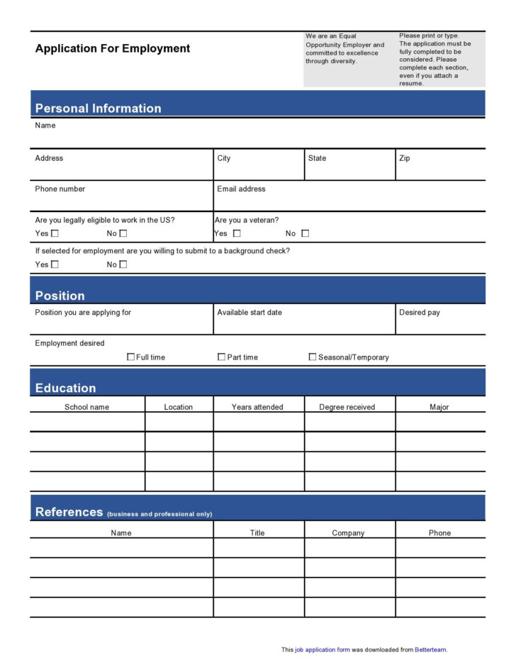 Free Printable Spanish Job Application Form