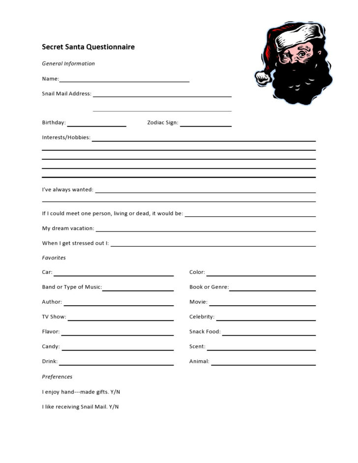 Free Printable Secret Pal Form