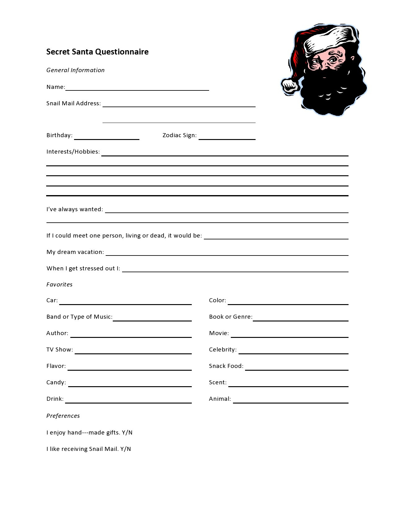 27 Printable Secret Santa Questionnaire Templates ᐅ Templatelab with Free Printable Secret Pal Form