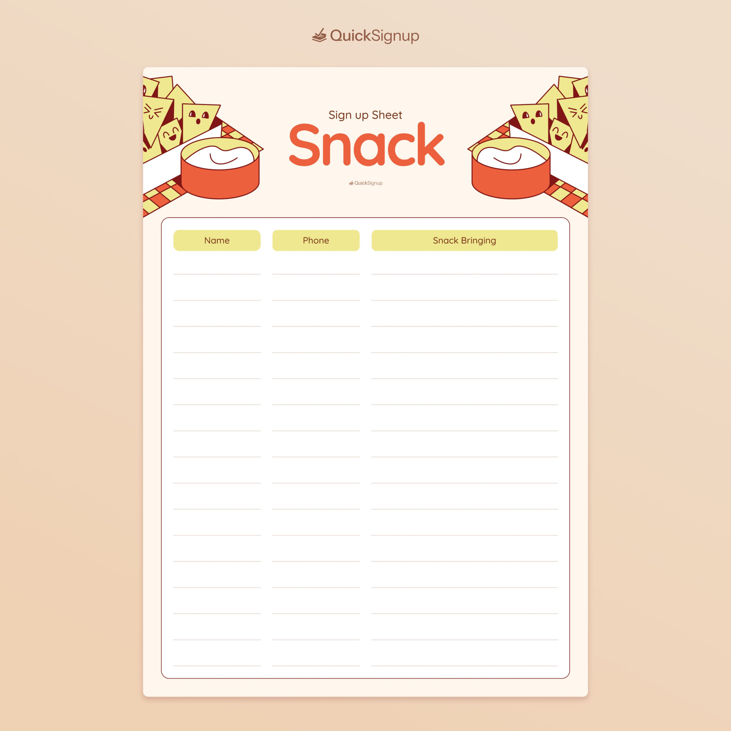 3 Snack Sign Up Sheet Templates [Online + Printables] intended for Free Printable Snack Sign Up Sheet