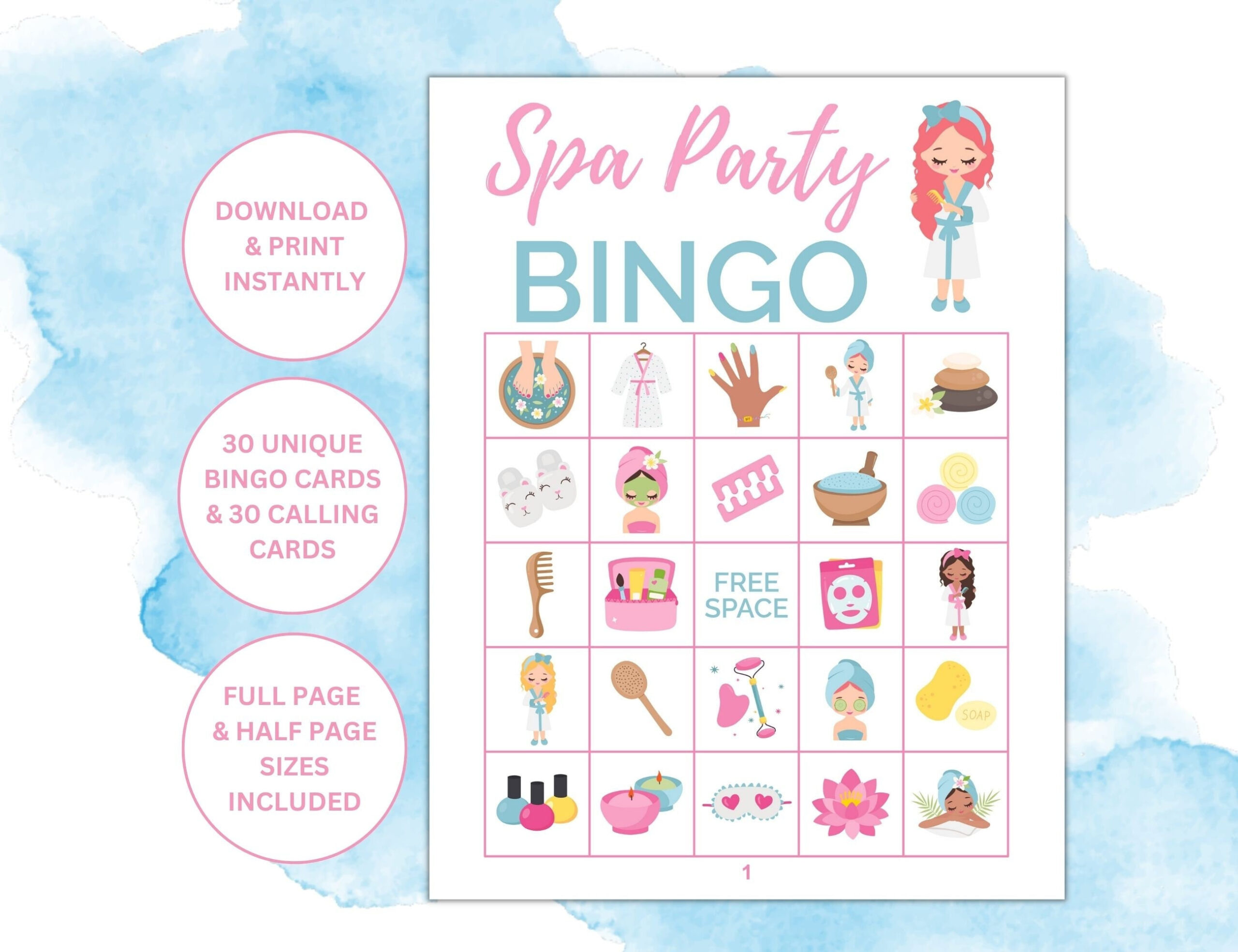 30 printable spa party themed bingo cards spa party games in spa bingo free printable scaled 30 Printable Spa Party Themed Bingo Cards | Spa Party Games in Spa Bingo Free Printable