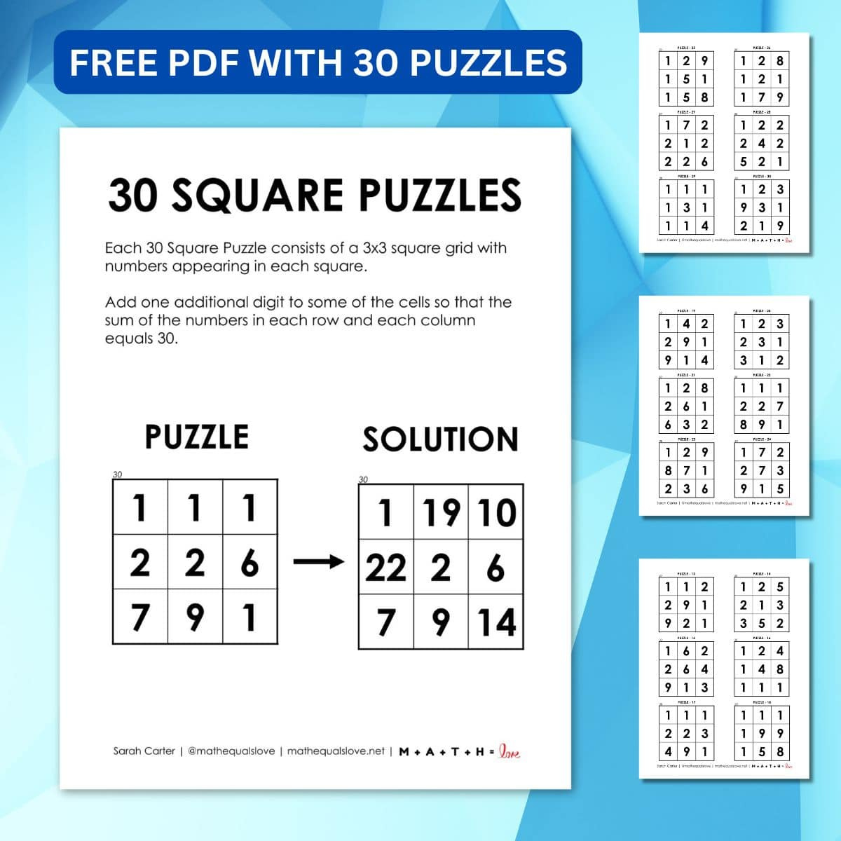 30 Square Logic Puzzles | Math = Love with regard to Free Printable Logic Puzzles With Solutions