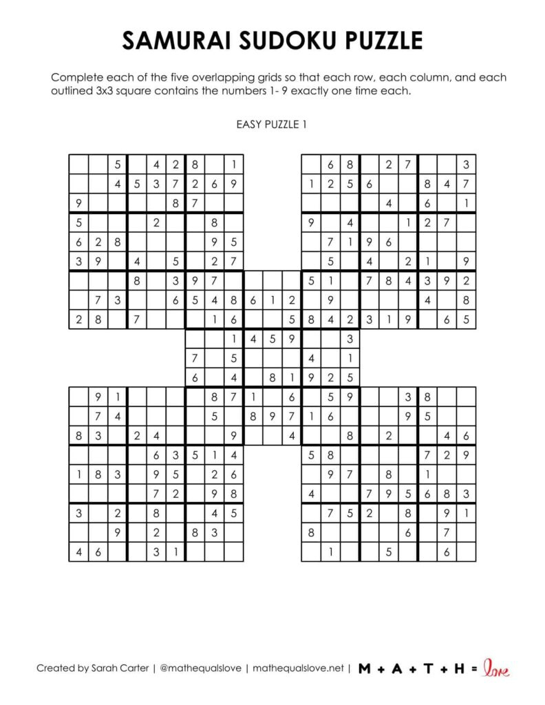 36 Free Samurai Sudoku Printable Puzzles (Pdf) within Free Printable Samurai Sudoku Puzzles