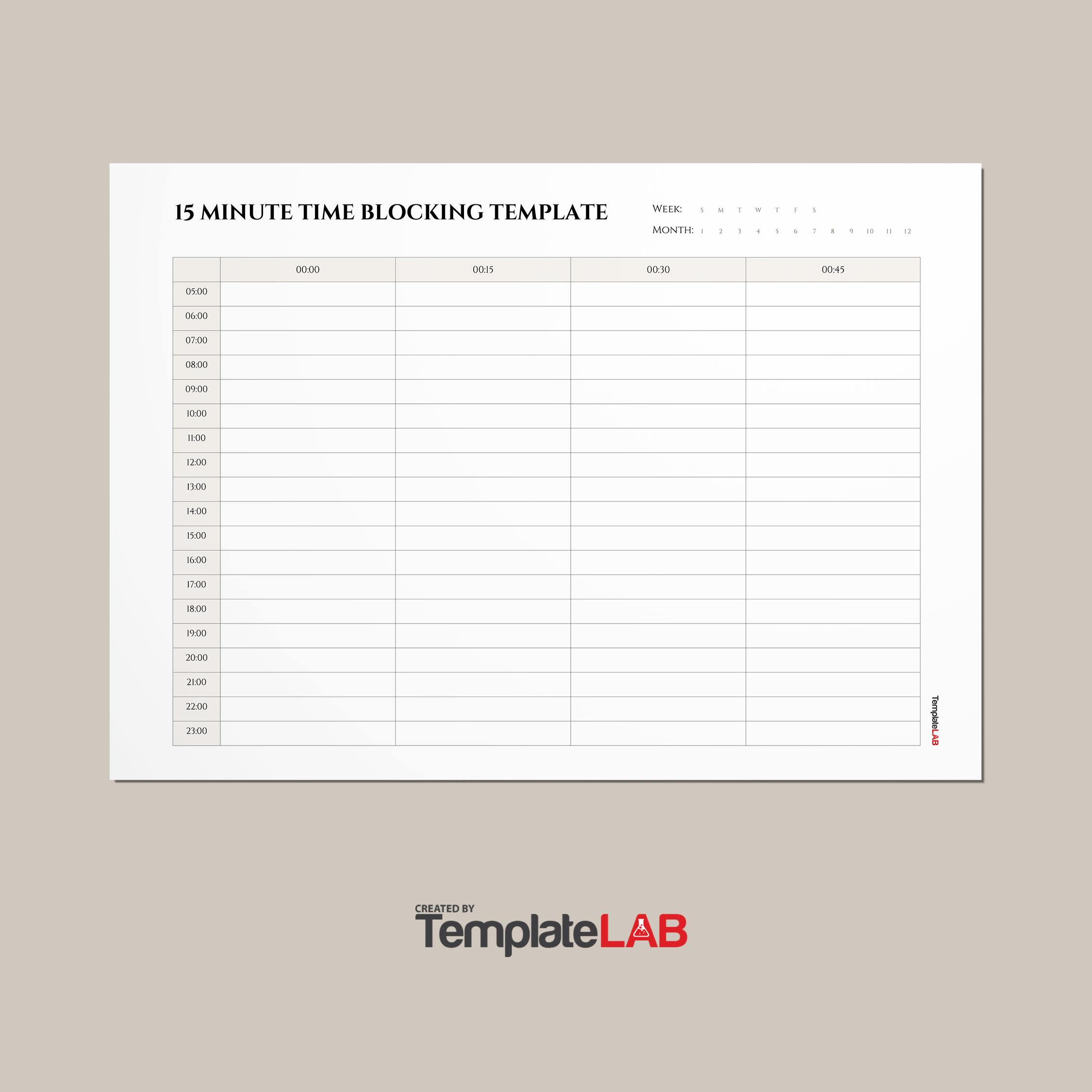 37 Printable Time Blocking Templates [Weekly, Daily, Monthly] for Free Printable Weekly Planner 15 Minute Intervals
