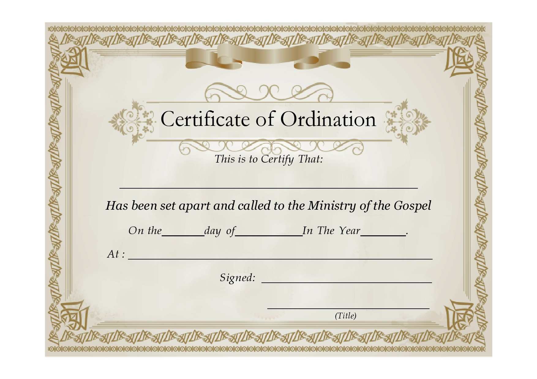 38 Ordination Certificate Templates (Free Printables) in Free Printable Ordination Certificate