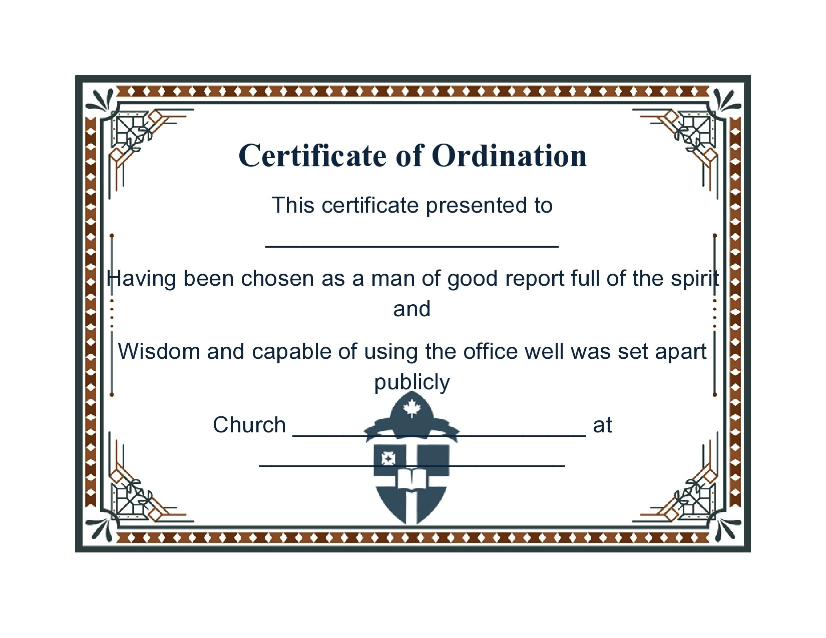 38 Ordination Certificate Templates (Free Printables) intended for Free Printable Ordination Certificate