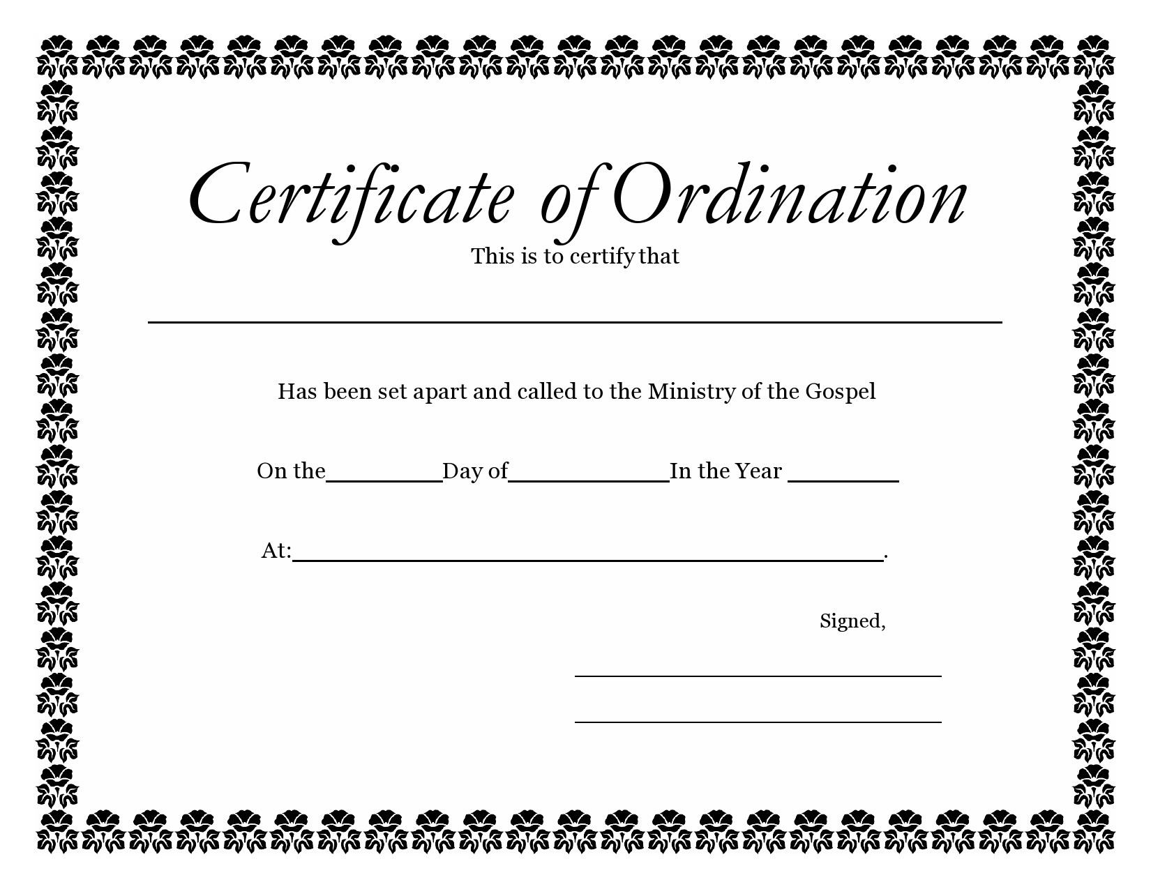 38 Ordination Certificate Templates (Free Printables) with Free Printable Ordination Certificate