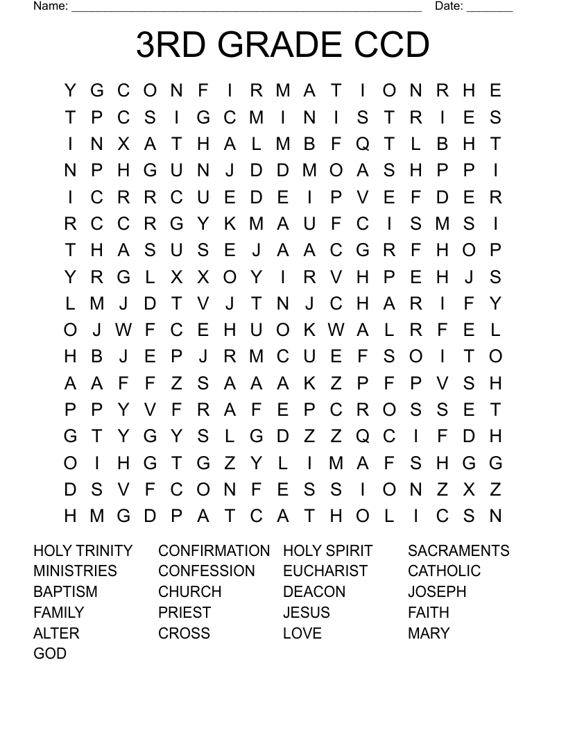 3Rd Grade Ccd Word Search - Wordmint in Free Printable Word Searches For Third Graders