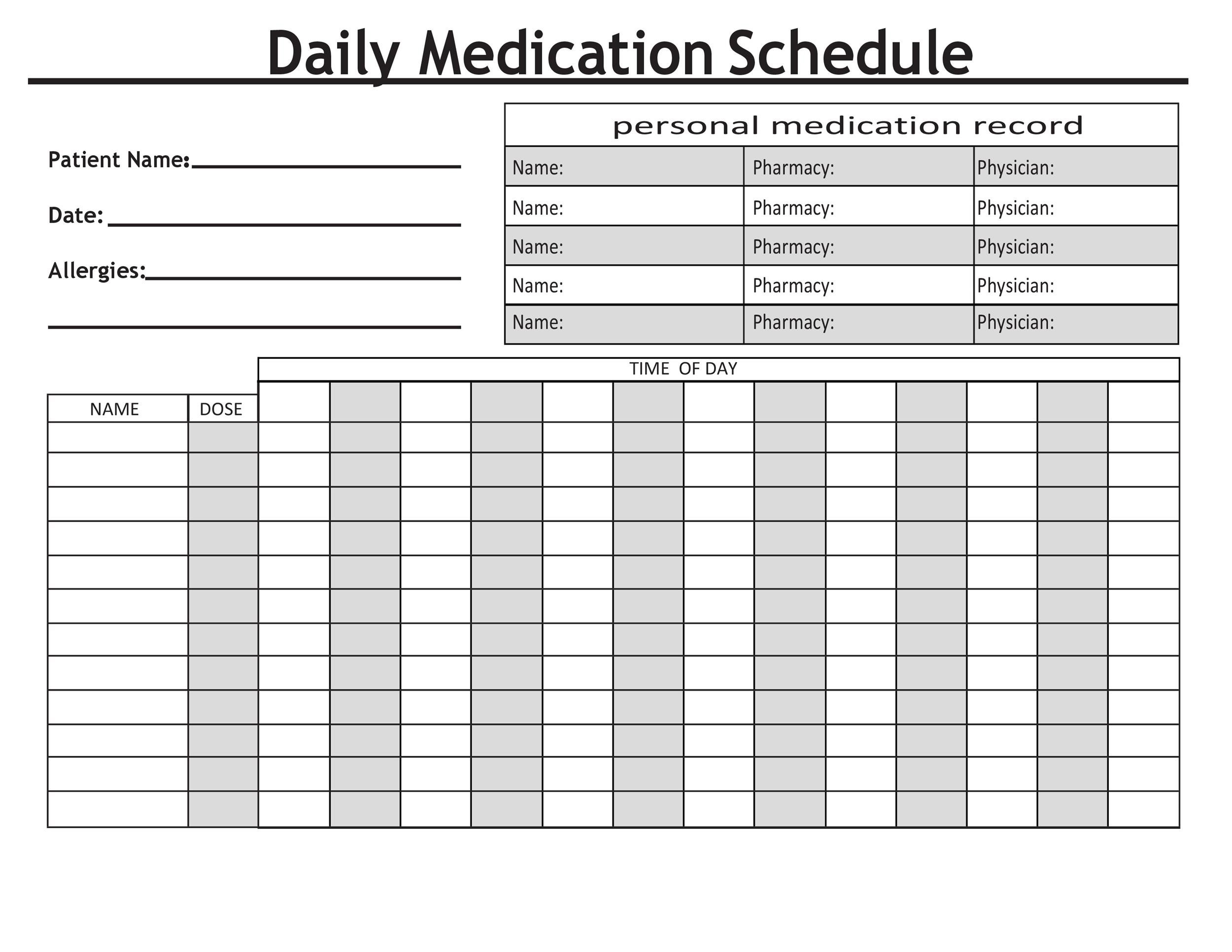 40 Great Medication Schedule Templates (+Medication Calendars) regarding Free Medication Schedule Template