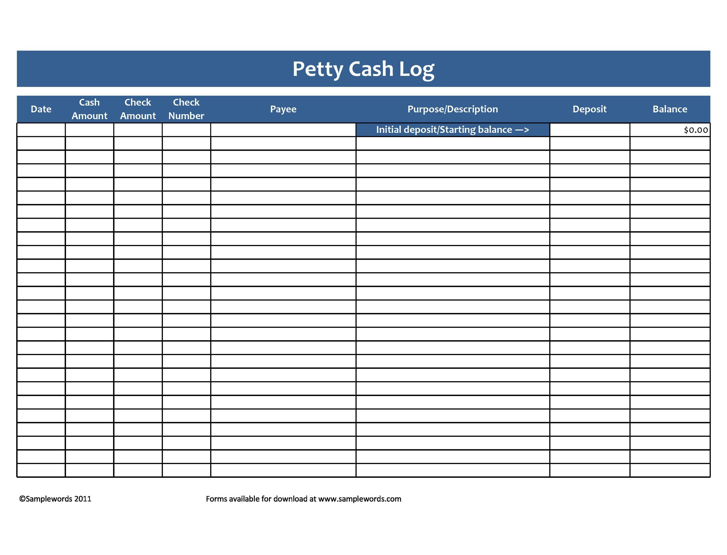 40 Petty Cash Log Templates &amp;amp; Forms [Excel, Pdf, Word] ᐅ Templatelab pertaining to Free Cash Up Sheet Template